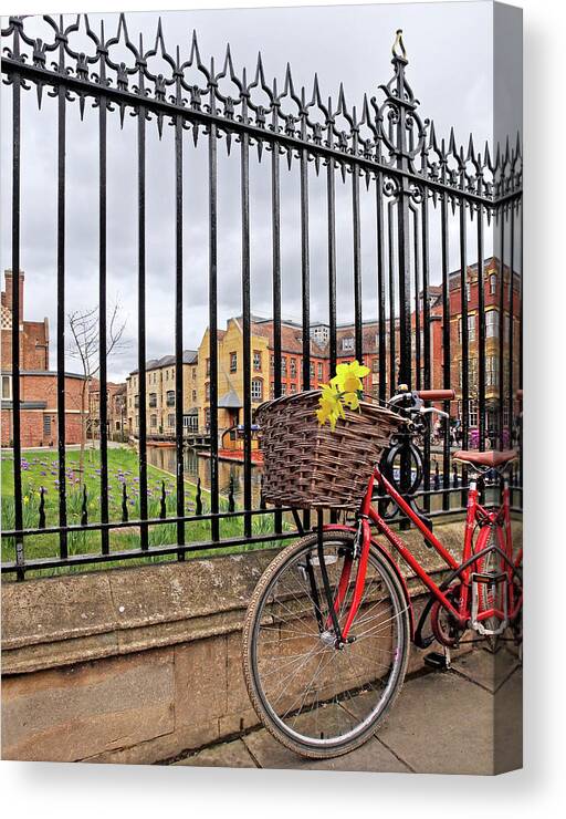 Bicycle Canvas Print featuring the photograph Cambridge in Spring with Bicycle Vertical by Gill Billington