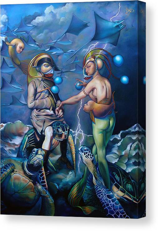 Mermaid Canvas Print featuring the painting Carpoleon and Josefin by Patrick Anthony Pierson