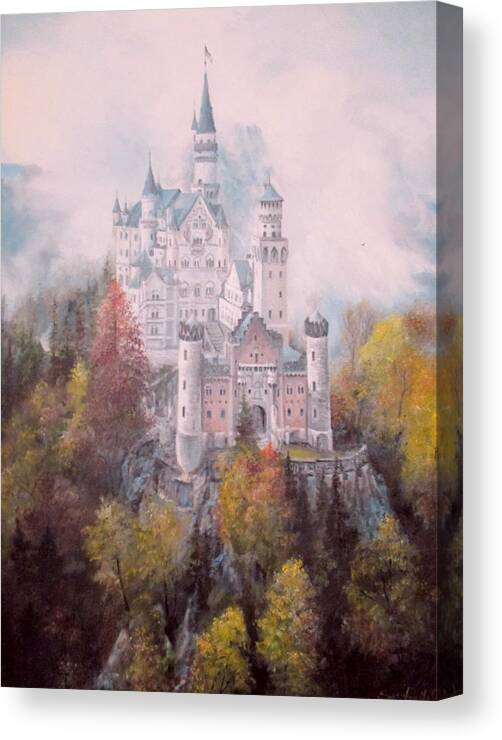 Neuschwanstein Canvas Print featuring the painting Castle in the Clouds by Sorin Apostolescu
