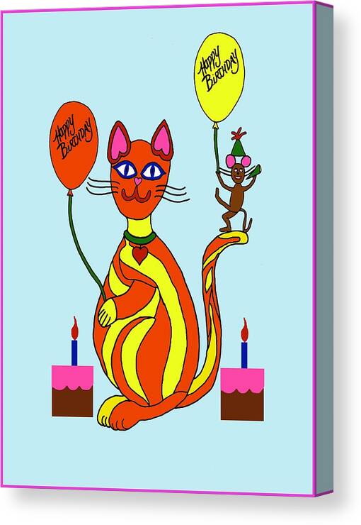 Cats Canvas Print featuring the digital art Cat and Mouse bday 4 by Laura Smith