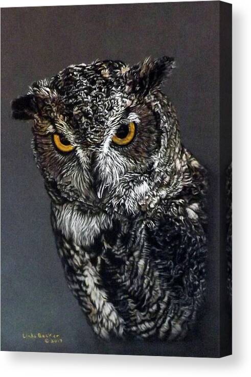 Owl Canvas Print featuring the pastel Charley by Linda Becker