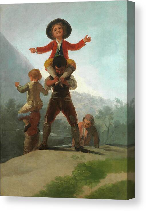 Child Canvas Print featuring the painting Chicken Fights, Horse and Rider by Francisco Goya
