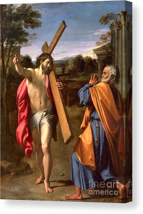 Christ Canvas Print featuring the painting Christ Appearing to St. Peter on the Appian Way by Annibale Carracci