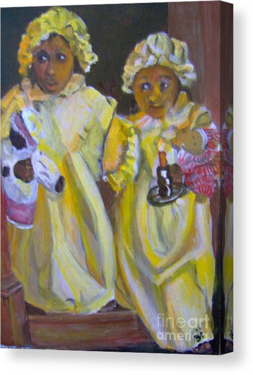 Girls Canvas Print featuring the painting Christmas Eve by Saundra Johnson