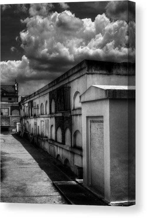Saint Louis Cemetery Number 1 Canvas Print featuring the photograph Cities Of The Dead in Black and White by Greg and Chrystal Mimbs
