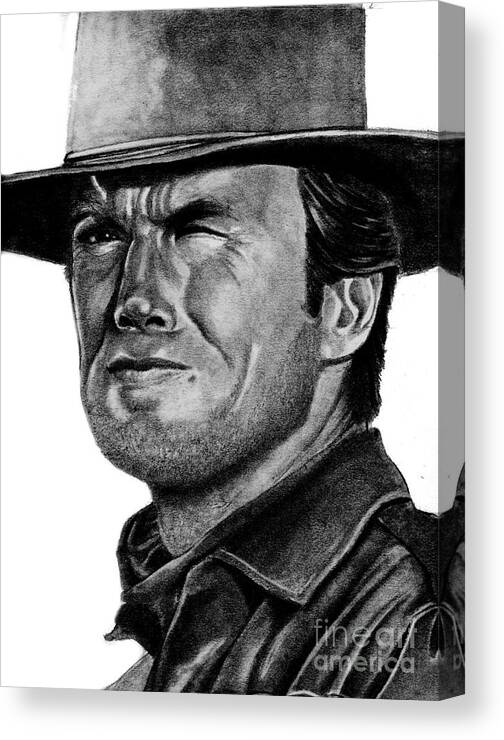 Clint Canvas Print featuring the drawing Clint Eastwood by Bill Richards