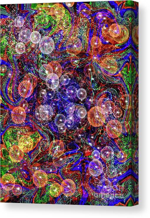 Colorful Bubbles Abstract Digital Painting Canvas Print featuring the digital art Colorful Bubbles-Abstract by Laurie's Intuitive