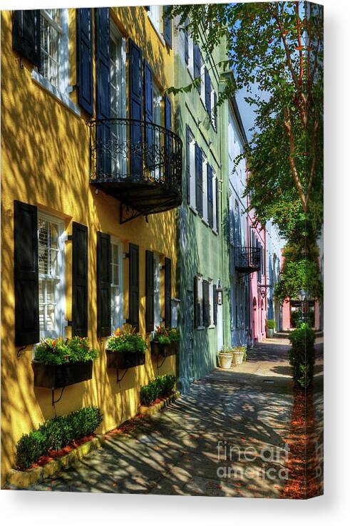Rainbow Row Canvas Print featuring the photograph Colors Of Charleston 3 by Mel Steinhauer