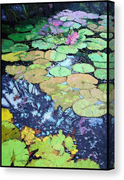 Lily Canvas Print featuring the painting Composition With Lily Pads by John Lautermilch