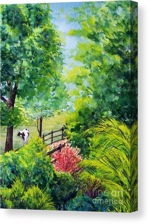 Cow Canvas Print featuring the painting Contentment by Nancy Cupp