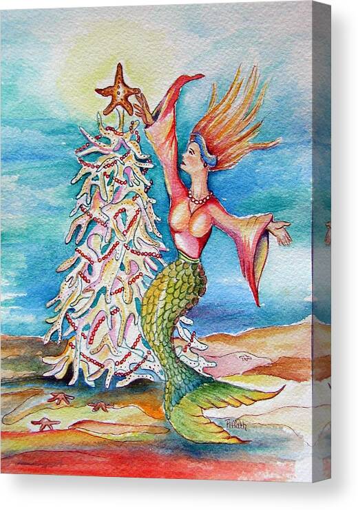 Mermaid Canvas Print featuring the painting Coral tree mermaid by Patricia Piffath