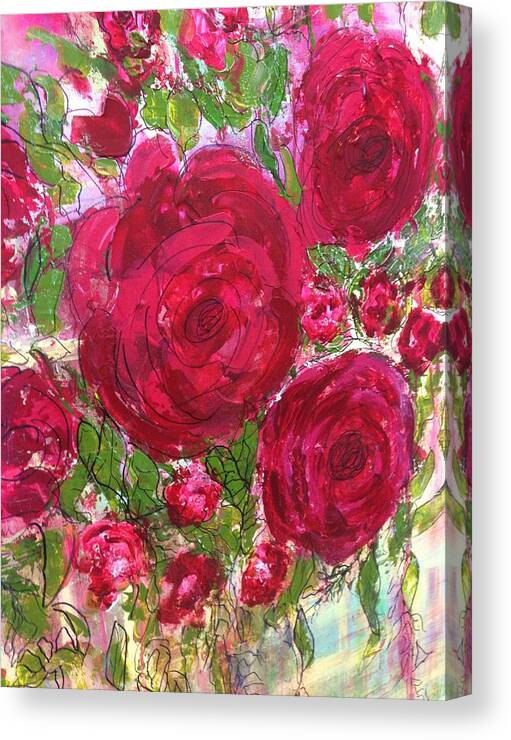 Acrylic Painting On Acrylic Canvas Canvas Print featuring the painting Cottage rose by Lynda Klaassen