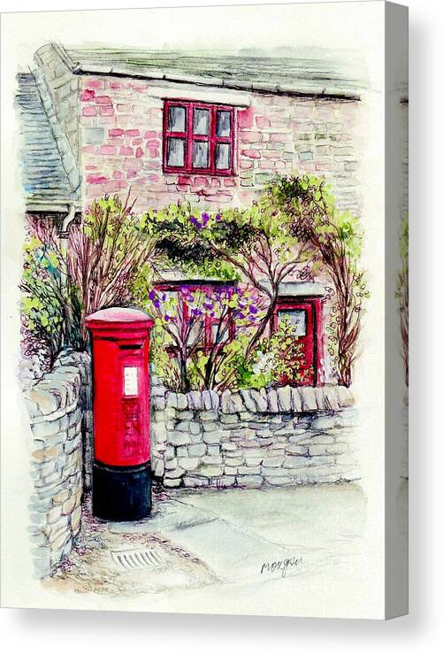 Country Canvas Print featuring the painting Country Village Post Box by Morgan Fitzsimons