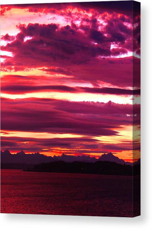 Sunrise Canvas Print featuring the photograph Crimson Sunrise 2nd panel panorama by Mary Gaines