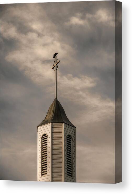 Birds Canvas Print featuring the photograph Crow on Steeple by Richard Rizzo