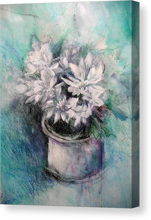 White Flowers Canvas Print featuring the painting Crysanthymums by Chris Hobel