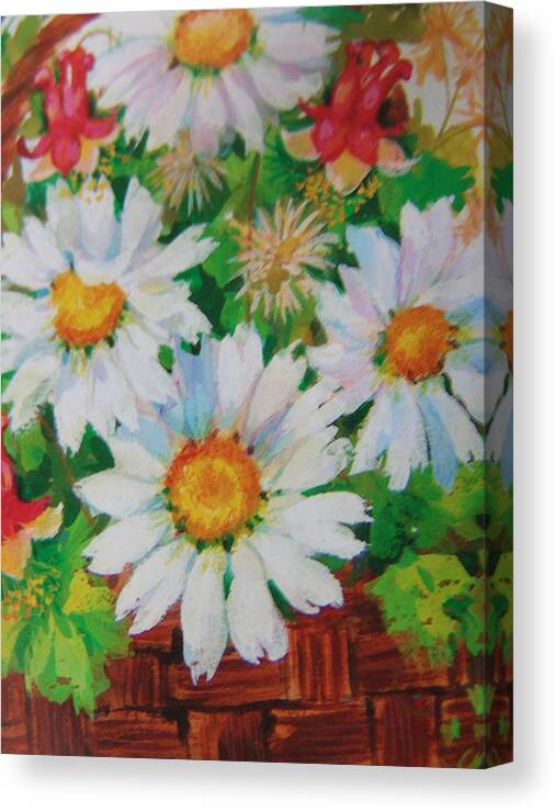 Floral Canvas Print featuring the mixed media Daisy Basket by Florene Welebny