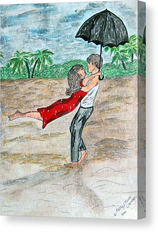 Dancing Canvas Print featuring the painting Dancing in the Rain on the Beach by Kathy Marrs Chandler