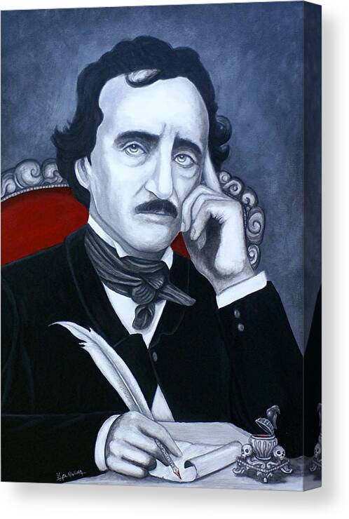 Edgar Allen Poe Canvas Print featuring the painting Darkness in the Mind and the Pen by Al Molina