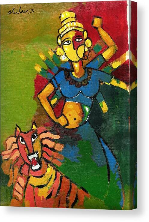 Maa Durga Canvas Print featuring the painting Durga by Abdus Salam