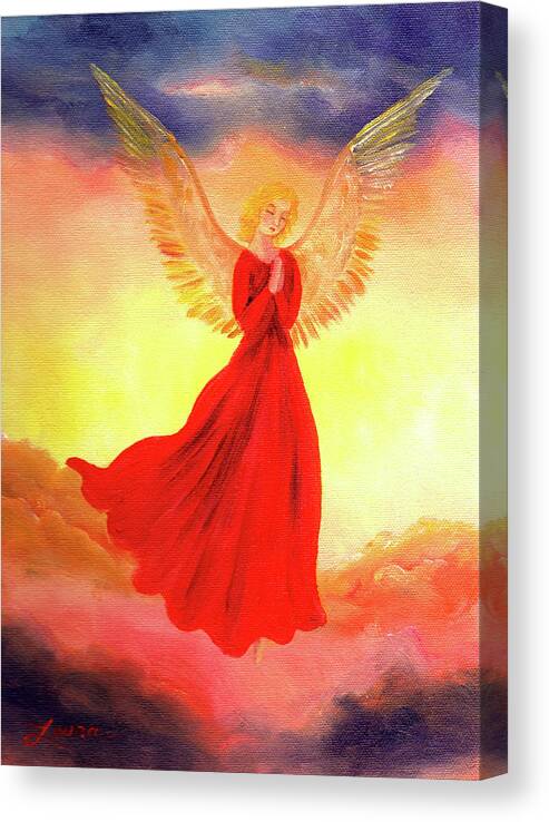 Angel Canvas Print featuring the painting Easter Sunset Angel by Laura Iverson