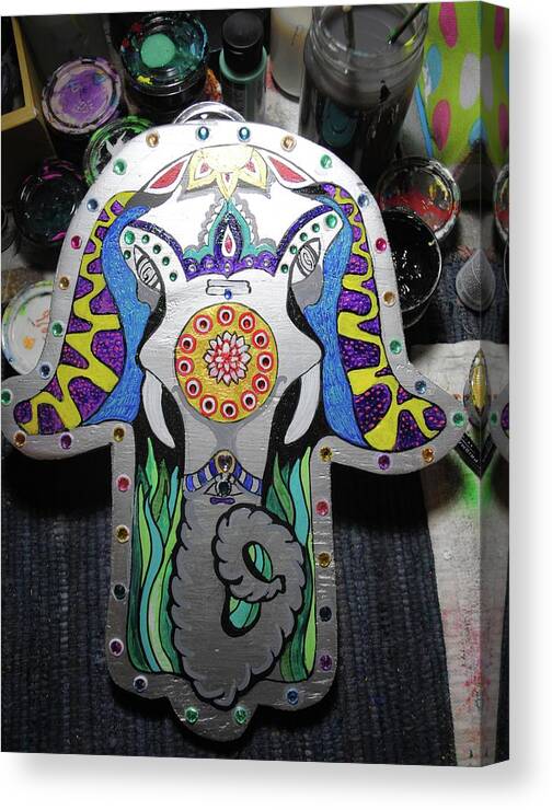  Canvas Print featuring the painting Elephant Hamsa by Patricia Arroyo