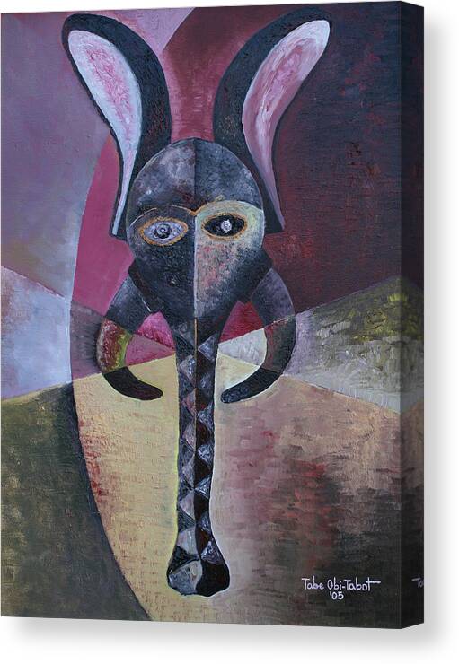 Elephant Mask Canvas Print featuring the painting Elephant Mask by Obi-Tabot Tabe