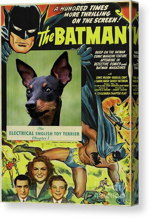 English Toy Terrier Canvas Print featuring the painting English Toy Terrier Art Canvas Print - Batman Movie Poster by Sandra Sij