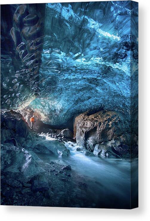 Peter Svoboda Canvas Print featuring the photograph Entering the ice cave by Peter Svoboda