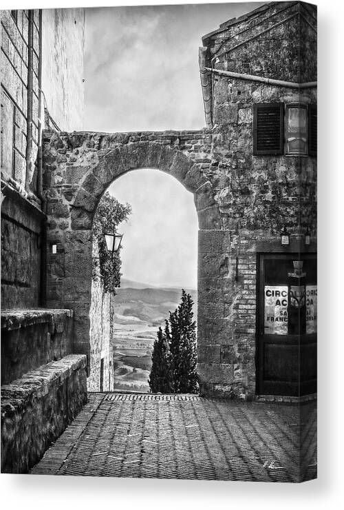 Italy Canvas Print featuring the photograph Etruscan Arch B/W by Hanny Heim