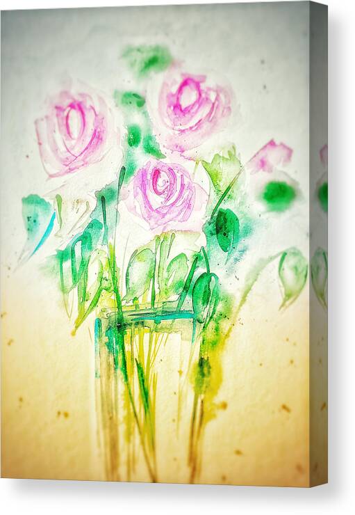 Pink Roses Canvas Print featuring the mixed media Expressive Roses by Britta Zehm