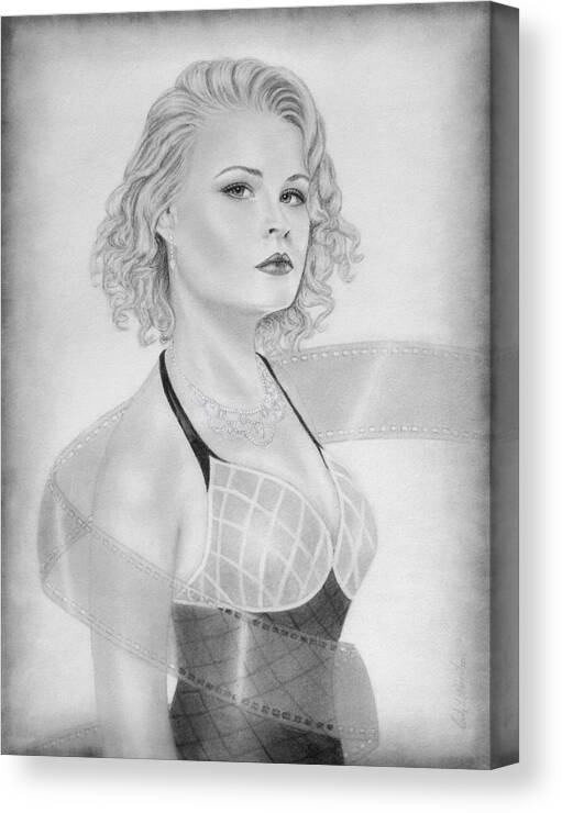 Woman Canvas Print featuring the drawing Film Star by Nicole I Hamilton