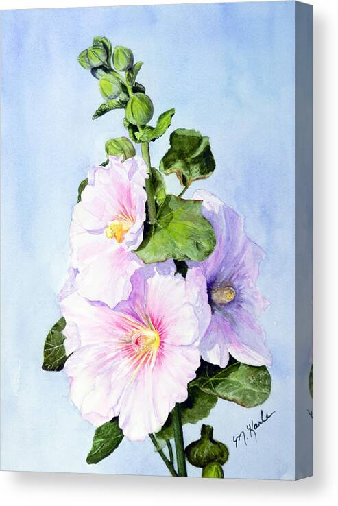 Flowers Canvas Print featuring the painting Finally Hollyhocks by Marsha Karle