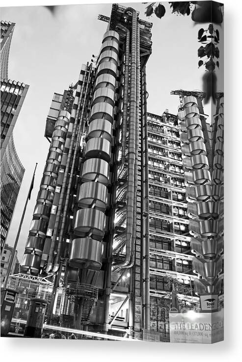 Black And White Canvas Print featuring the photograph Finance The Lloyds Building in the City by Chris Smith
