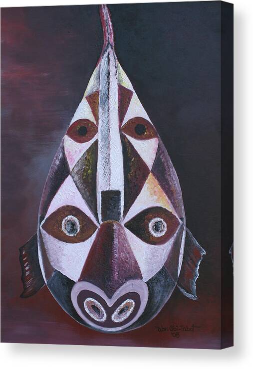 Oil On Canvas Canvas Print featuring the painting Fish Mask by Obi-Tabot Tabe
