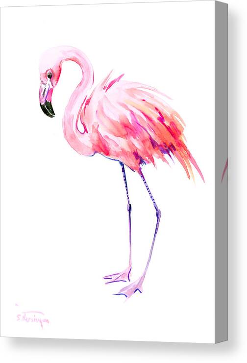 Flamingo Canvas Print featuring the painting Flamingo by Suren Nersisyan