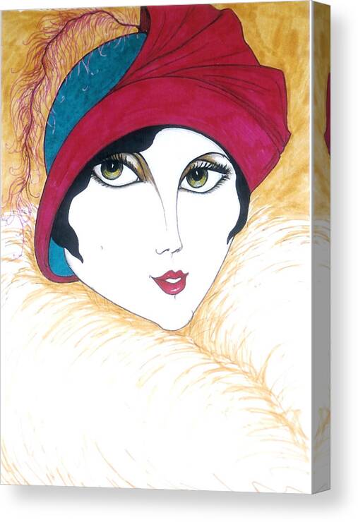 Original Art Canvas Print featuring the greeting card Flapper Girl 1 by Rae Chichilnitsky