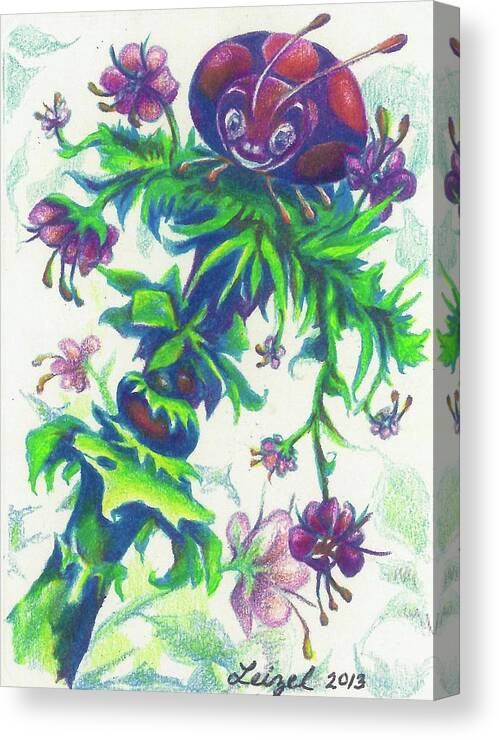 Abstract Canvas Print featuring the drawing Flower Beetle by Leizel Grant