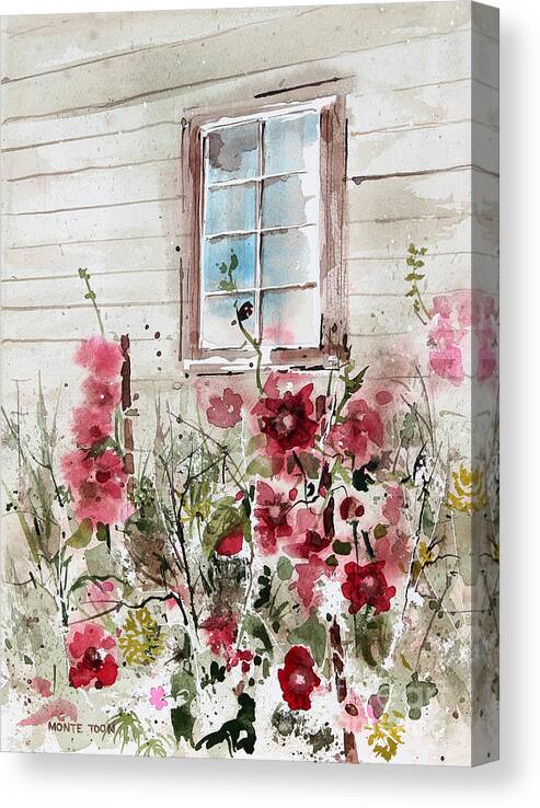 An Assortment Of Red And Pink Flowers Outside A Window Canvas Print featuring the painting Flower Garden by Monte Toon
