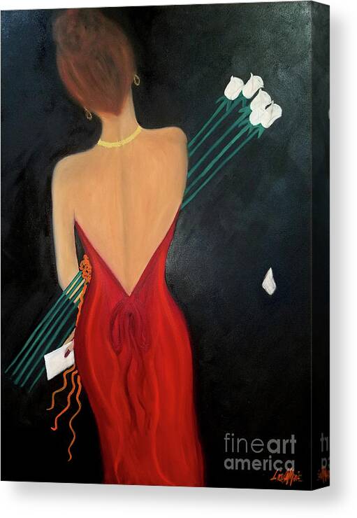 Lady In Red Canvas Print featuring the painting Flowers From A Friend by Artist Linda Marie