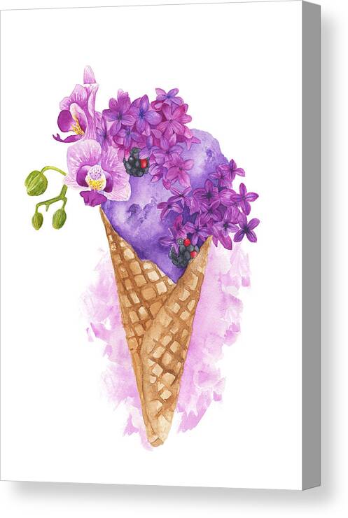 Flowery Ice Cream Canvas Print Canvas Art By Koma Art