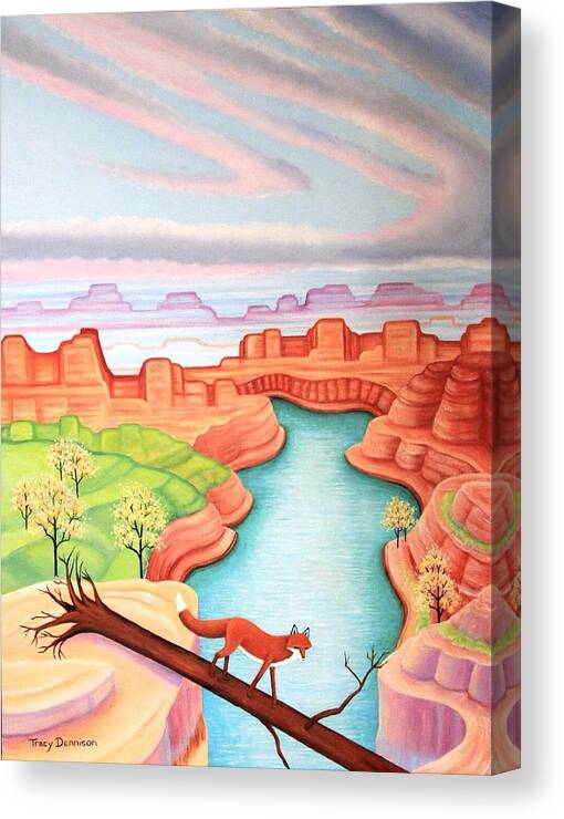 Red Fox Southwest Sunset Canvas Print featuring the painting Fox Trotting by Tracy Dennison