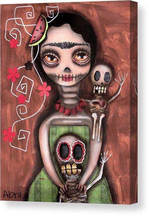 Day Of The Dead Canvas Print featuring the painting Frida Day of the Dead by Abril Andrade