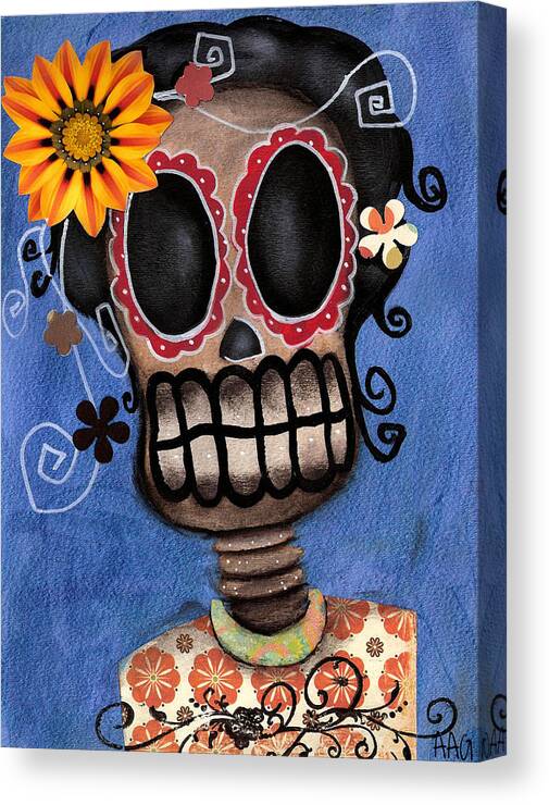 Day Of The Dead Canvas Print featuring the painting Frida Muerta by Abril Andrade