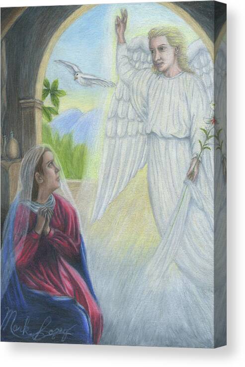Christmas Canvas Print featuring the drawing Gabriel's Revelation by Mark Lopez