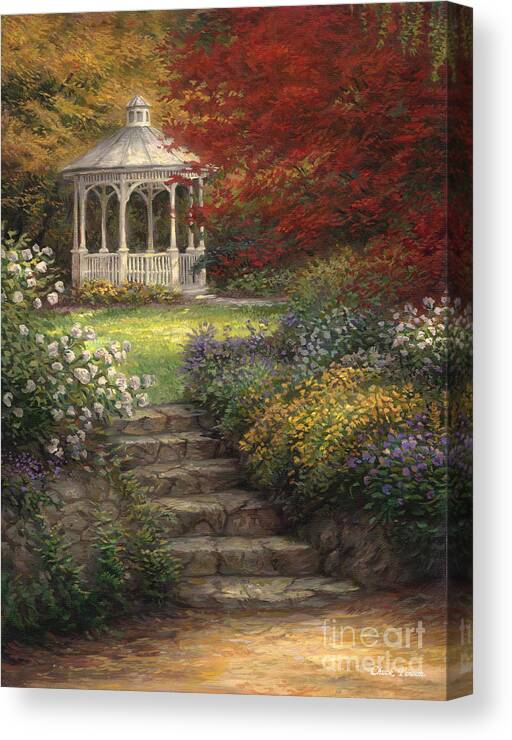  Garden Pictures Canvas Print featuring the painting Garden Steps by Chuck Pinson