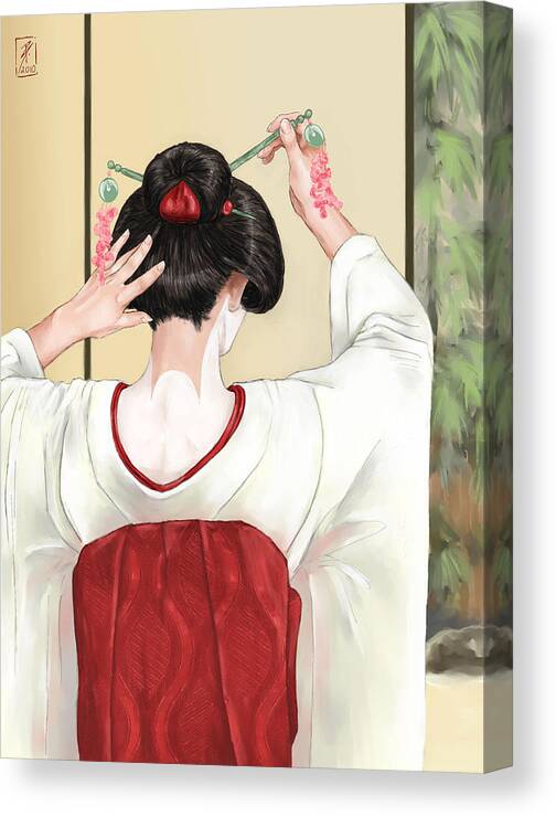 Geisha Canvas Print featuring the digital art Geisha by Brandy Woods