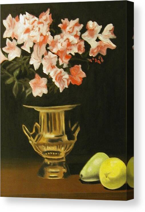 Still Life Canvas Print featuring the painting Gold Vase with Fruit by Angelo Thomas
