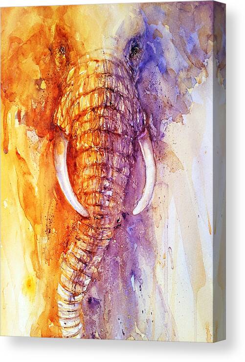 Elephant Canvas Print featuring the painting Golden Shadows of the Evening by Arti Chauhan