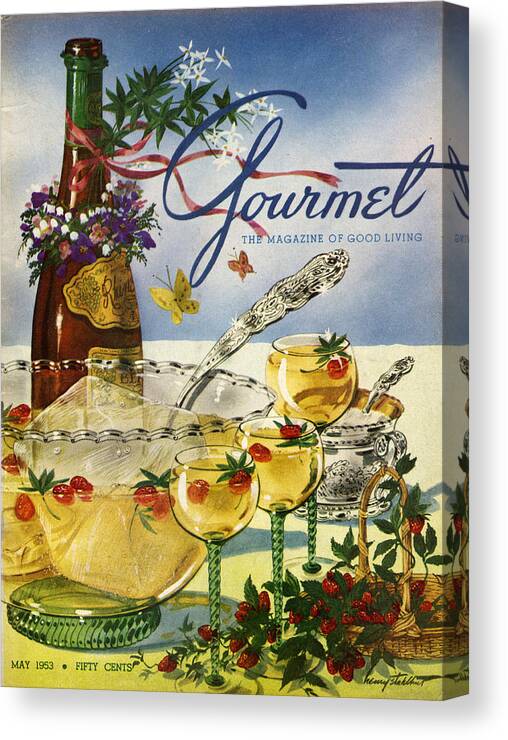 Illustration Canvas Print featuring the photograph Gourmet Cover Featuring A Bowl And Glasses by Henry Stahlhut